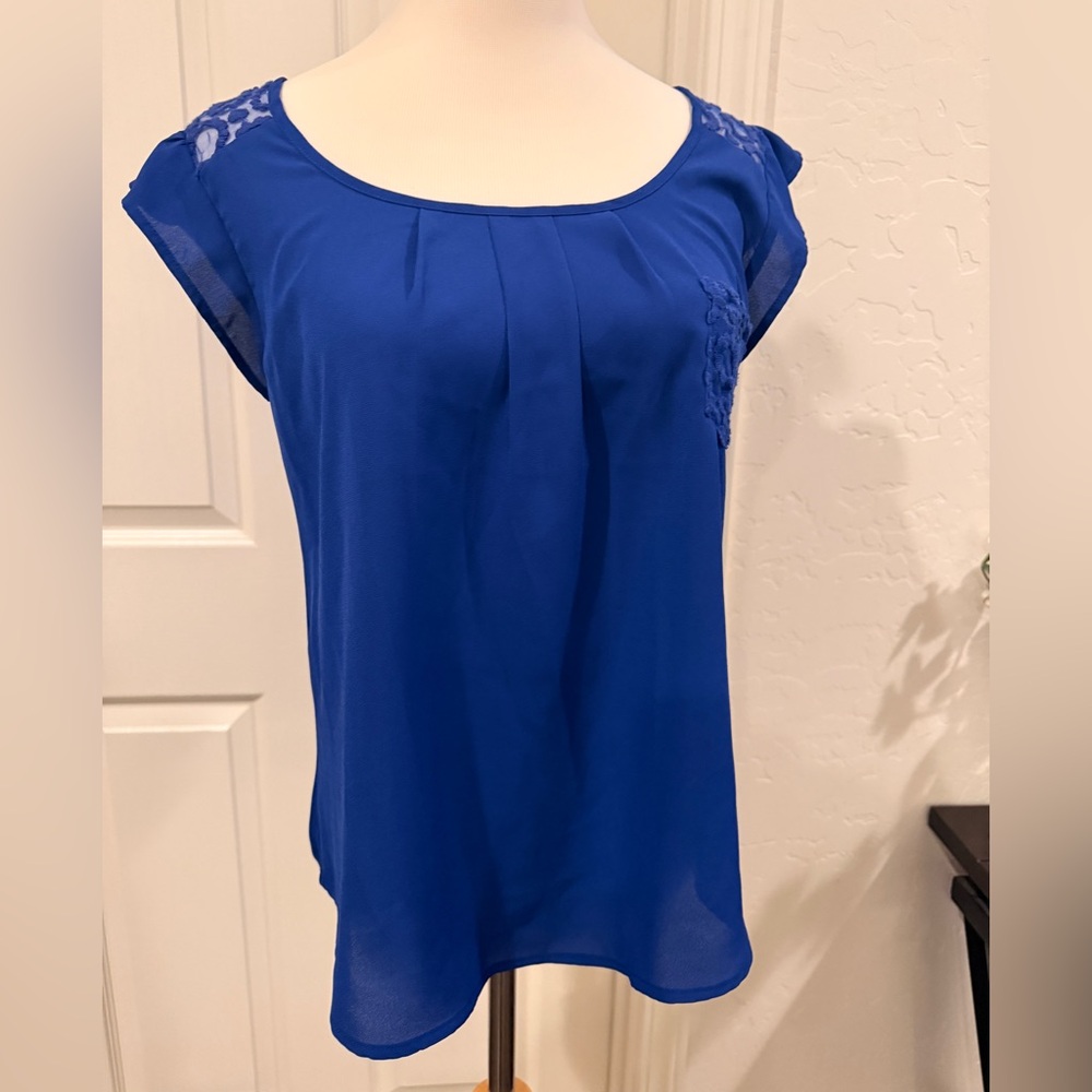 Classic Blue Cap-Sleeve Women's Top